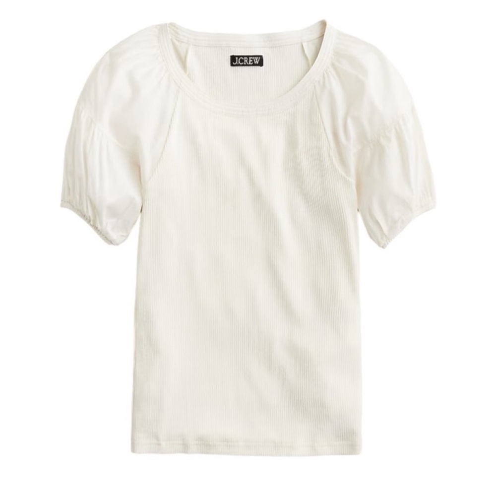 J.Crew Vintage Rib Puff Sleeve Top in Ivory